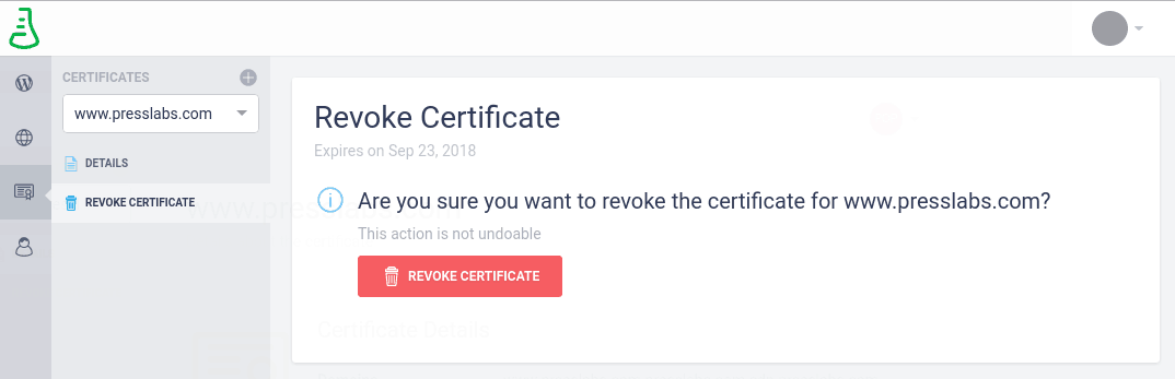The section for revoking your certificate