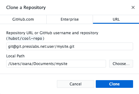 Cloning your repository using the SSH URL