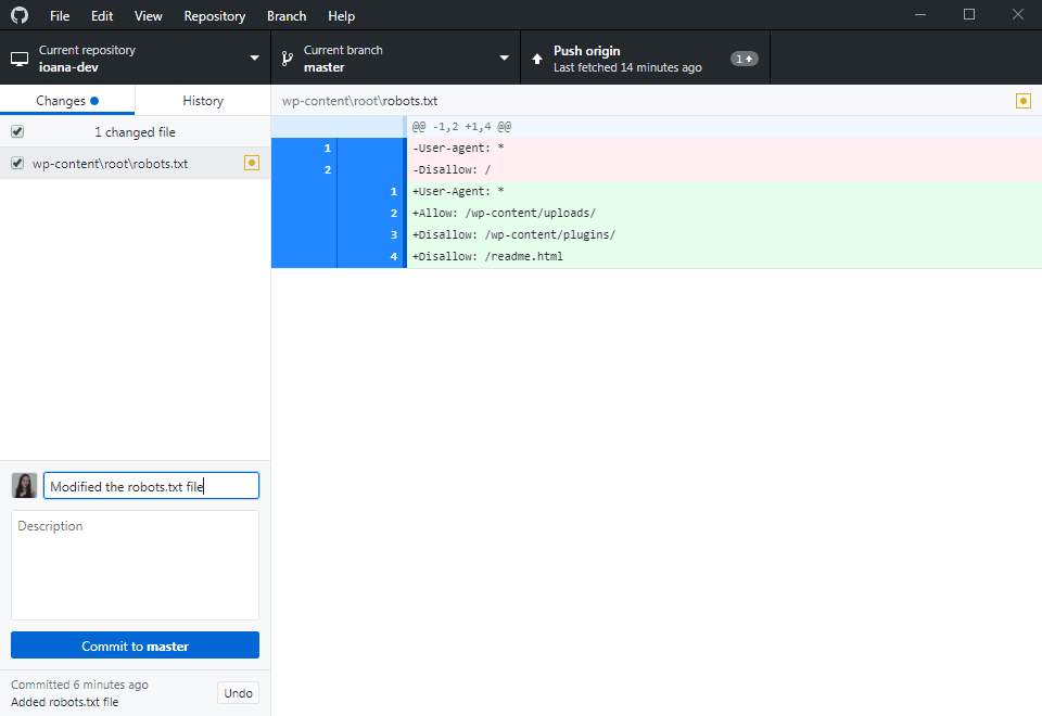 The GitHub Desktop interface intuitively displaying the changes made to the code