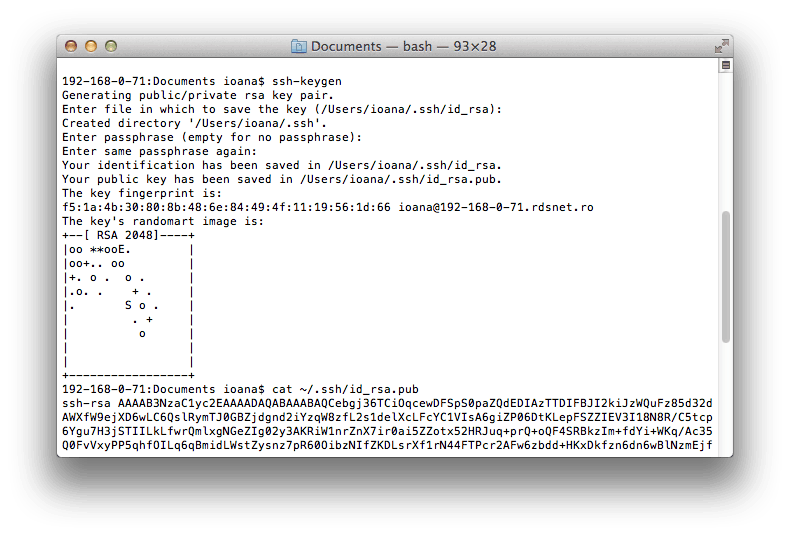 Commands for generating a SSH key pair on macOS