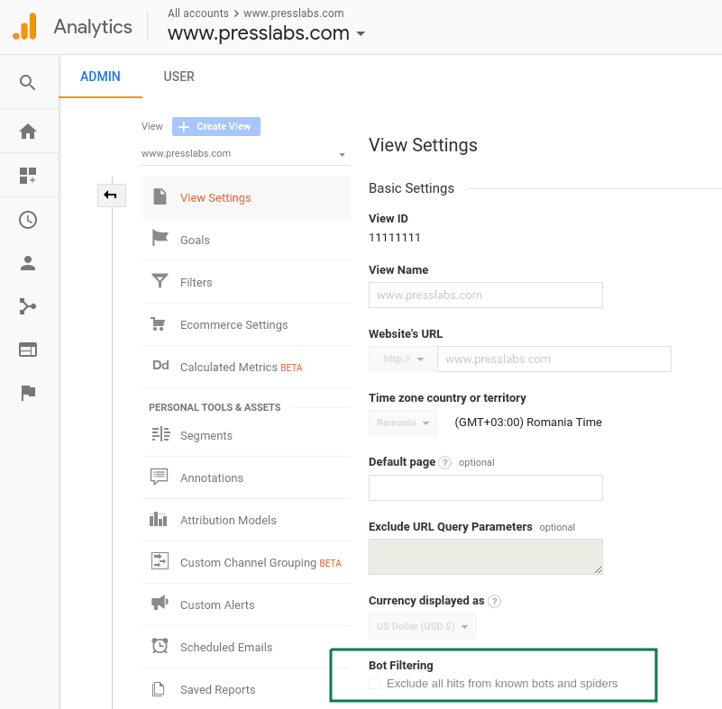 How to enable bot filtering in Google Analytics